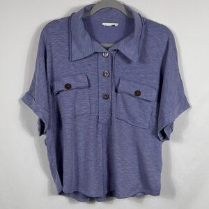 BUCKETLIST Heathered Blue Oversized V-Neck Knit Top. Womens Size S. Pockets